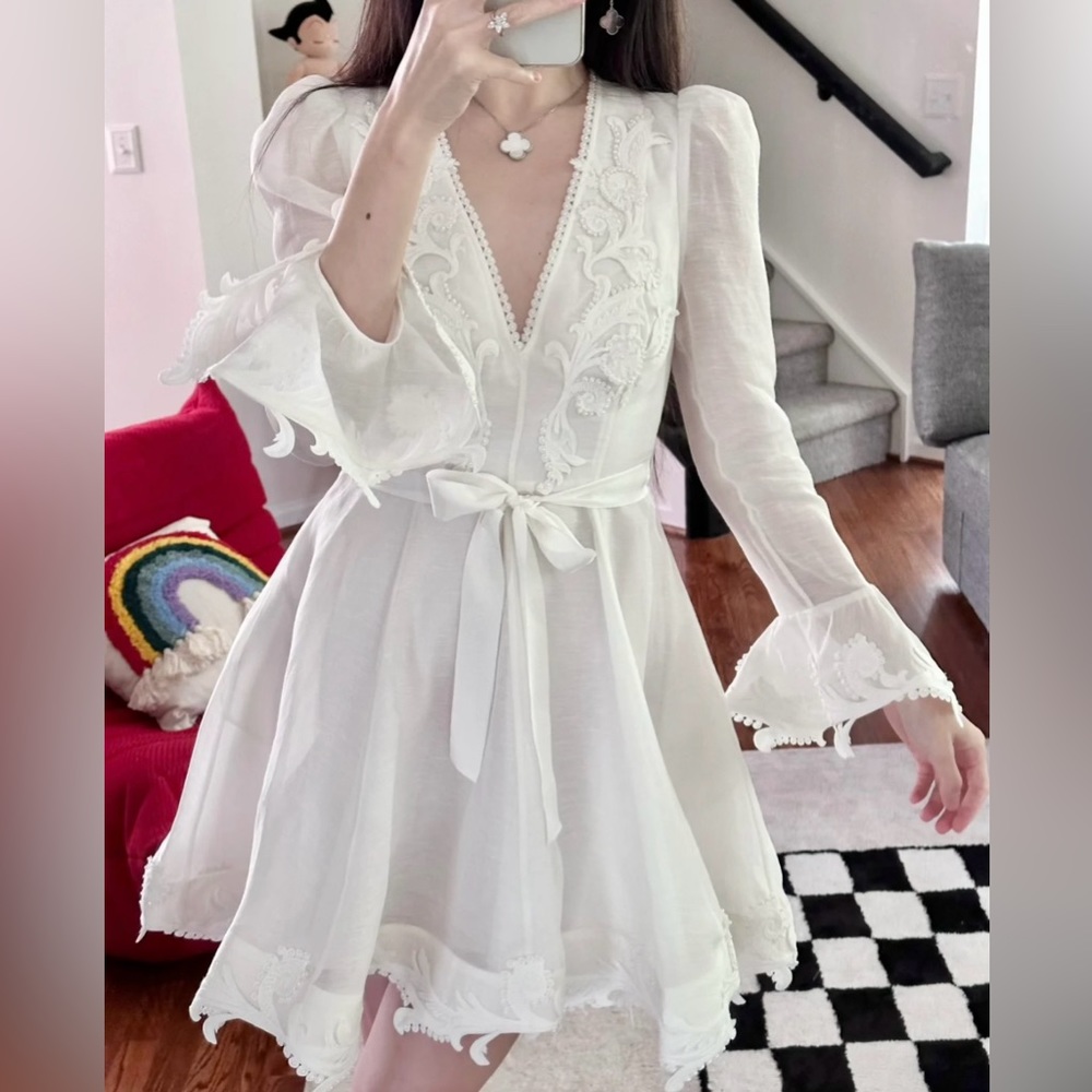 NWT AU3 Zimmermann Wonderland Belted Appliqué Minidress